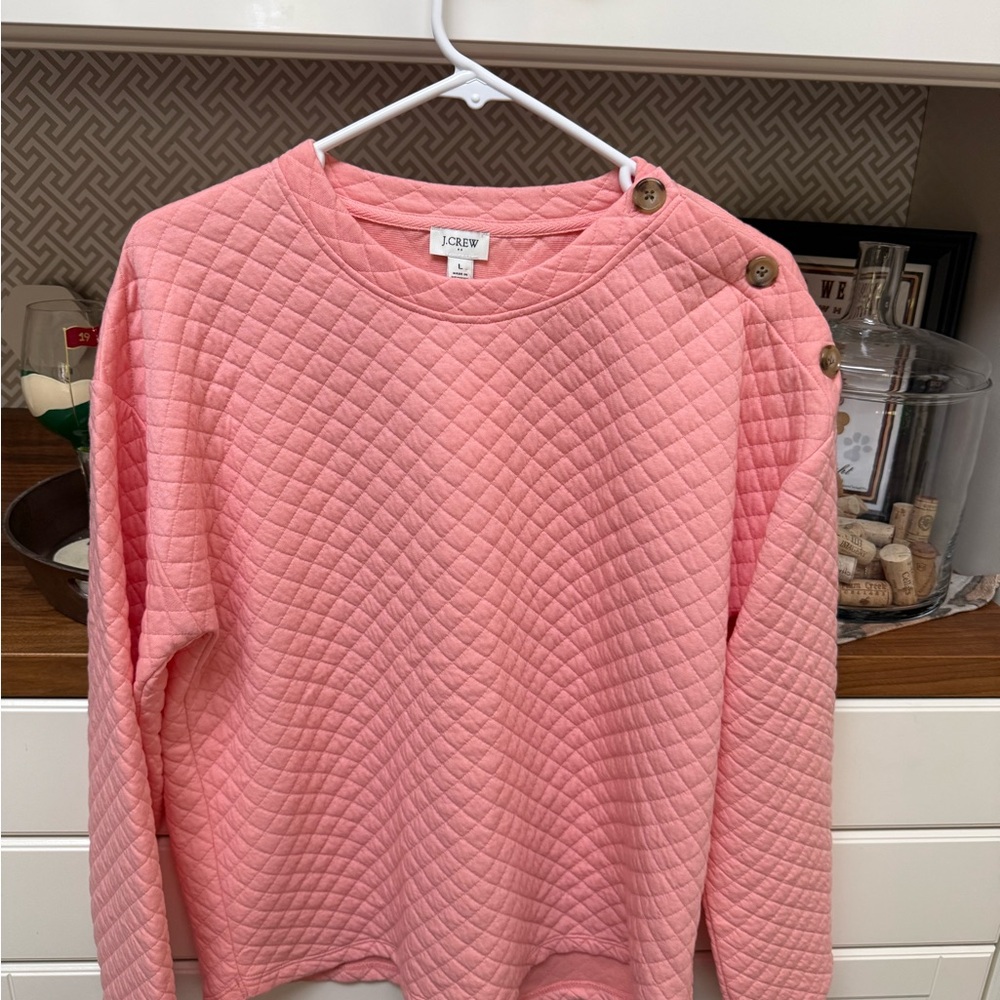 J. Crew orange Quilted Sweatshirt with Tortoise Button Detail-NWT